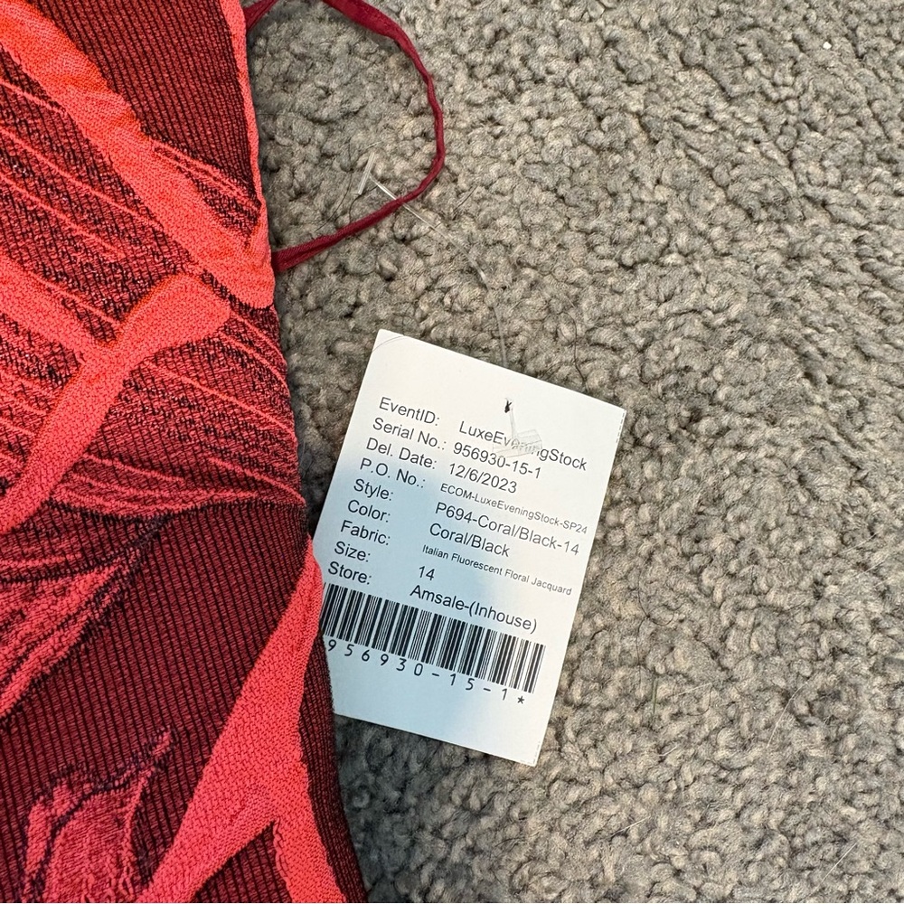 Amsale New Italian Fluorescent Floral Jacquard Gown In Coral Black Size 14 - Picture 13 of 16